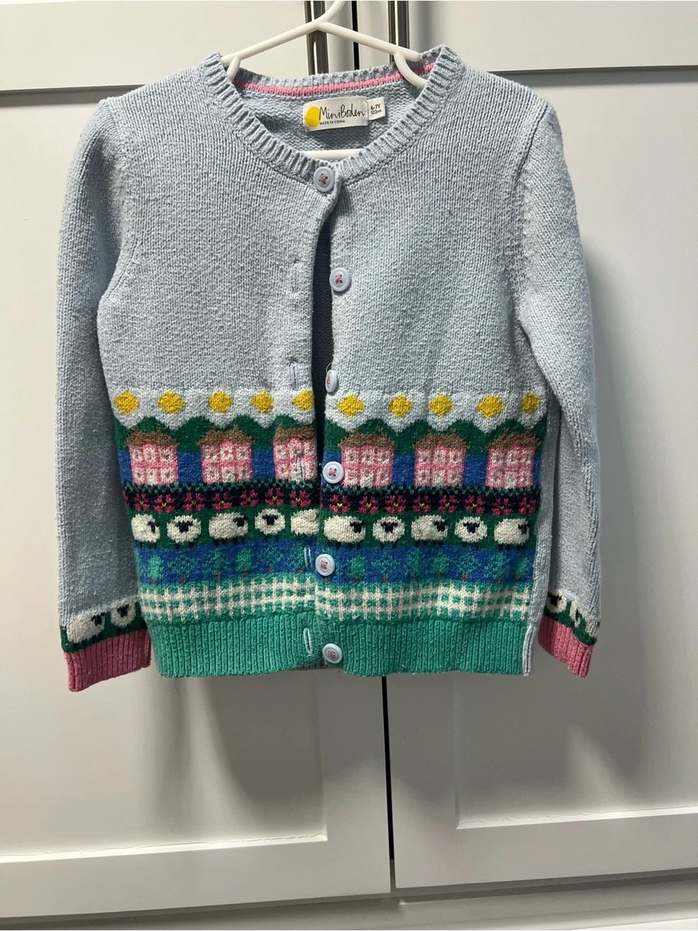 Mini Boden Light Blue Knit Cardigan with Multicolor Fair Isle